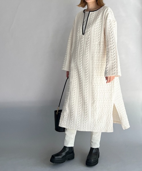 PICCIN（ピッチン）の「ケーブルキルトカフタンワンピース（ワンピース・レディース・ネイビー/オフホワイト・M/L）」の8枚目の写真