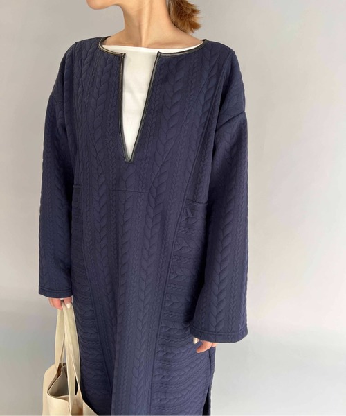 PICCIN（ピッチン）の「ケーブルキルトカフタンワンピース（ワンピース・レディース・ネイビー/オフホワイト・M/L）」の21枚目の写真