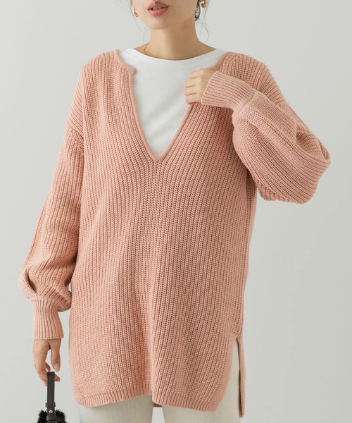 URBAN RESEARCH Sonny Label（アーバンリサーチサニーレーベル）の「深Vネックチュニックニットプルオーバー（ニット/セーター・レディース・ライトピンク/ブラック/アイボリー・FREE）」の3枚目の写真