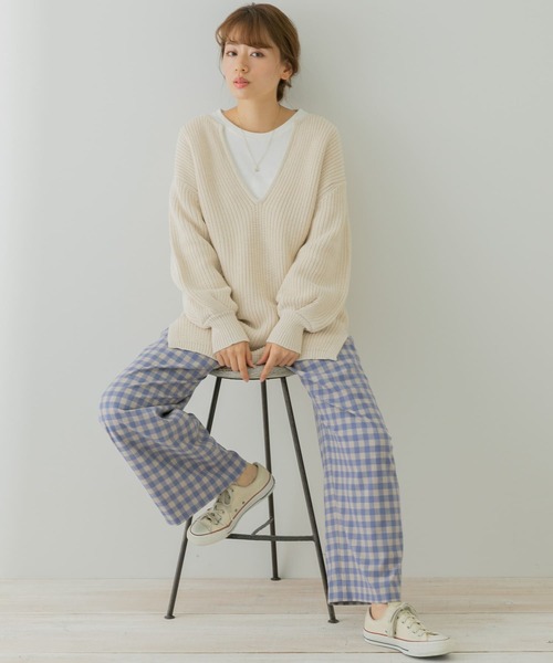 URBAN RESEARCH Sonny Label（アーバンリサーチサニーレーベル）の「深Vネックチュニックニットプルオーバー（ニット/セーター・レディース・ライトピンク/ブラック/アイボリー・FREE）」の10枚目の写真