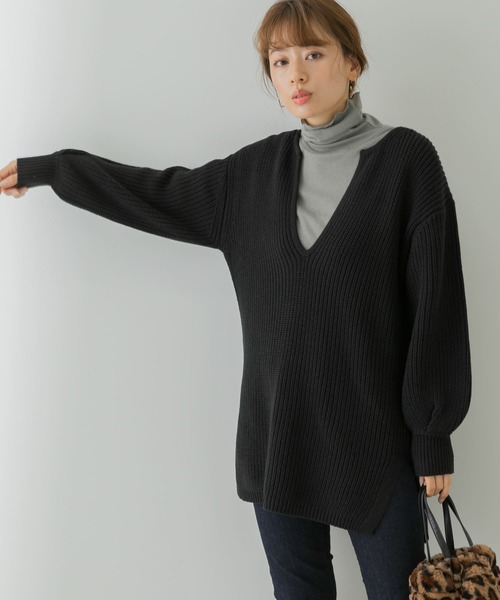 URBAN RESEARCH Sonny Label（アーバンリサーチサニーレーベル）の「深Vネックチュニックニットプルオーバー（ニット/セーター・レディース・ライトピンク/ブラック/アイボリー・FREE）」の15枚目の写真