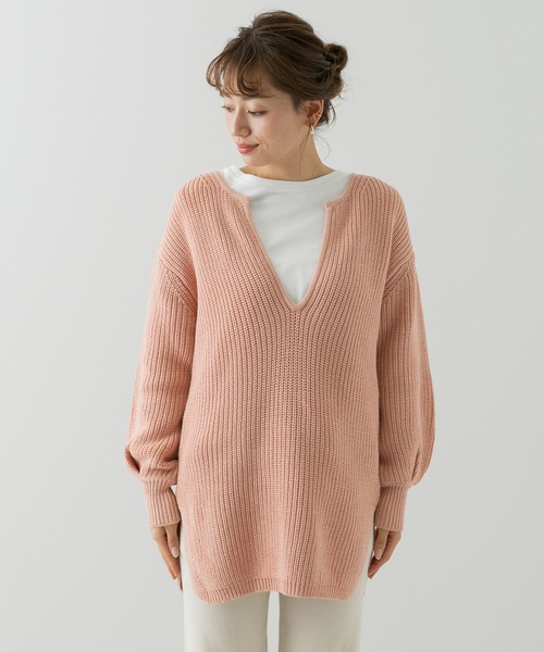 URBAN RESEARCH Sonny Label（アーバンリサーチサニーレーベル）の「深Vネックチュニックニットプルオーバー（ニット/セーター・レディース・ライトピンク/ブラック/アイボリー・FREE）」の19枚目の写真