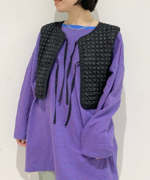 CIAOPANIC（チャオパニック）の「キルティングショートベスト（ベスト・レディース・ホワイト/ブラック・FREE）」の2枚目の写真