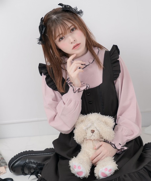 DearMyLove（ディアマイラブ）の「2TYPEフリルタートルネックニットトップス（ニット/セーター・レディース・ブラック/ブラック×ホワイト/ピンク/ピンク系その他/ホワイト/ブラック系その他/オフホワイト/ホワイト×ブラック・X-LARGE/LARGE/MEDIUM/XX-LARGE）」の7枚目の写真