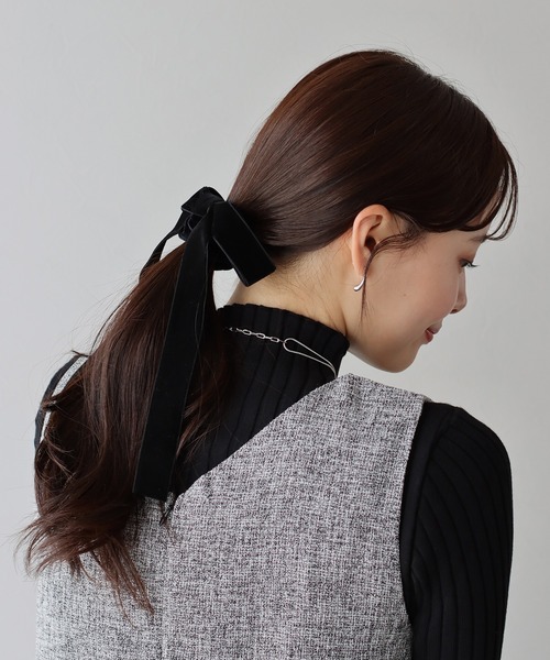 BLUEEAST（ブルーイースト）の「ロングベロアリボンシュシュ（シュシュ・レディース・ブラウン/カーキ/ブラック/ピンク/ネイビー/グレー・FREE）」の17枚目の写真