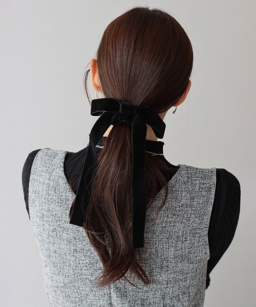 BLUEEAST（ブルーイースト）の「ロングベロアリボンシュシュ（シュシュ・レディース・ブラウン/カーキ/ブラック/ピンク/ネイビー/グレー・FREE）」の19枚目の写真