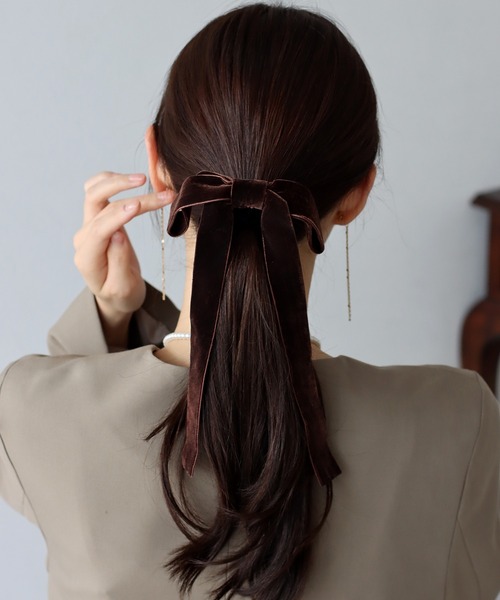 BLUEEAST（ブルーイースト）の「ロングベロアリボンシュシュ（シュシュ・レディース・ブラウン/カーキ/ブラック/ピンク/ネイビー/グレー・FREE）」の20枚目の写真