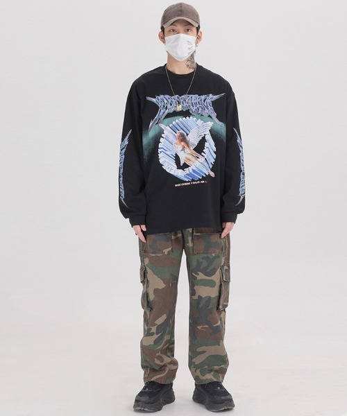 ROCKSTAR sushi  レディース  ロンT Tシャツ グレー ダメージ 加工 ロックスター 長袖 シャツ セレカジ アメカジ ロック ファッション ROC STAR ROCKSTAR sushi レディース ロンT Tシャツ グレー