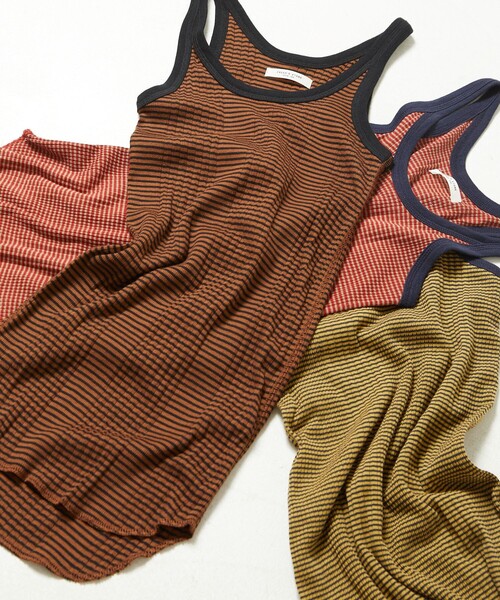 FREAK'S STORE（フリークスストア）の「▽【WEB限定】細ピッチボーダータンクトップ（タンクトップ・レディース・ストライプ/ブラウン/ピンク/レッド/イエロー/グリーン/サックスブルー/パープル・ﾌﾘ-）」の2枚目の写真