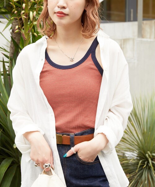 FREAK'S STORE（フリークスストア）の「▽【WEB限定】細ピッチボーダータンクトップ（タンクトップ・レディース・ストライプ/ブラウン/ピンク/レッド/イエロー/グリーン/サックスブルー/パープル・ﾌﾘ-）」の7枚目の写真