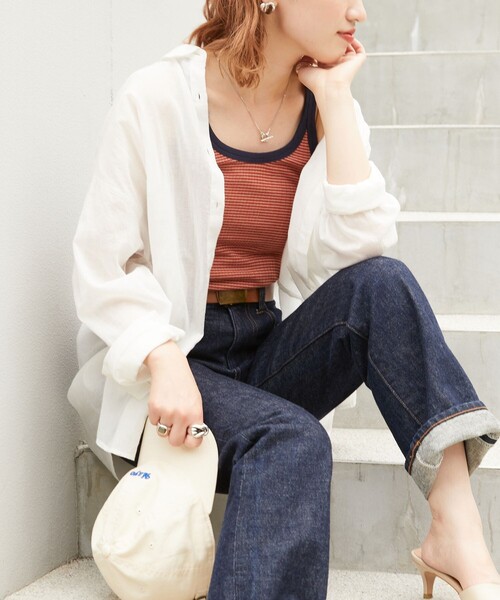 FREAK'S STORE（フリークスストア）の「▽【WEB限定】細ピッチボーダータンクトップ（タンクトップ・レディース・ストライプ/ブラウン/ピンク/レッド/イエロー/グリーン/サックスブルー/パープル・ﾌﾘ-）」の15枚目の写真