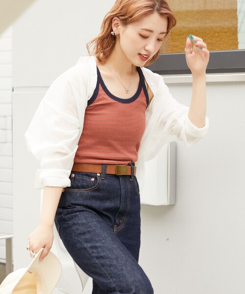 FREAK'S STORE（フリークスストア）の「▽【WEB限定】細ピッチボーダータンクトップ（タンクトップ・レディース・ストライプ/ブラウン/ピンク/レッド/イエロー/グリーン/サックスブルー/パープル・ﾌﾘ-）」の20枚目の写真