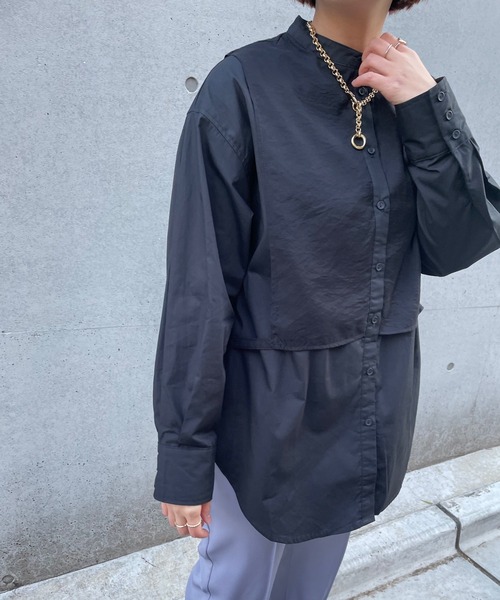 JUGLANS(ユグランス)の「☆ ブロード×ポプリン ドッキングシャツ 30396A132(シャツ/ブラウス・レディース・ブラック/グリーン/ホワイト・FREE)」の3枚目の写真