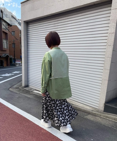 JUGLANS(ユグランス)の「☆ ブロード×ポプリン ドッキングシャツ 30396A132(シャツ/ブラウス・レディース・ブラック/グリーン/ホワイト・FREE)」の9枚目の写真