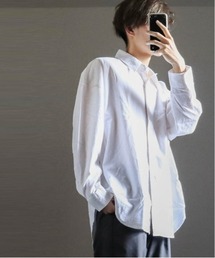 綿麻ストレッチ ドロップショルダーシャツ