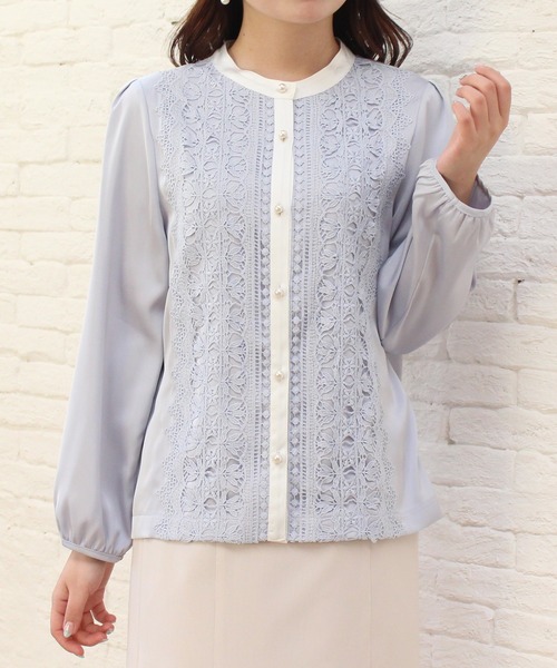 ASTORIA ODIER（アストリアオディール）の「前身レース配色ブラウス（シャツ/ブラウス・レディース・ベージュ/ネイビー/ホワイト/サックスブルー/モカ/ピンクベージュ/ブラック・MEDIUM）」の14枚目の写真