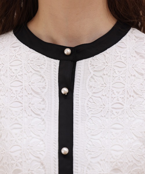 ASTORIA ODIER（アストリアオディール）の「前身レース配色ブラウス（シャツ/ブラウス・レディース・ベージュ/ネイビー/ホワイト/サックスブルー/モカ/ピンクベージュ/ブラック・MEDIUM）」の13枚目の写真