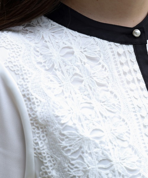 ASTORIA ODIER（アストリアオディール）の「前身レース配色ブラウス（シャツ/ブラウス・レディース・ベージュ/ネイビー/ホワイト/サックスブルー/モカ/ピンクベージュ/ブラック・MEDIUM）」の19枚目の写真