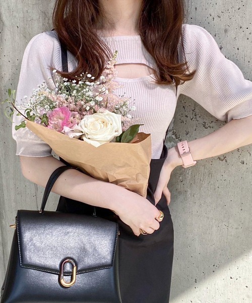 EPIMI E'PIMMY(エピミエピミー)の「2wayレイヤードライク肌見せリブニット(ニット/セーター・レディース・ブラック/オレンジ/アイボリー/ホワイト×ブラック・MEDIUM)」の2枚目の写真