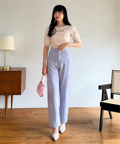 EPIMI E'PIMMY(エピミエピミー)の「2wayレイヤードライク肌見せリブニット(ニット/セーター・レディース・ブラック/オレンジ/アイボリー/ホワイト×ブラック・MEDIUM)」の6枚目の写真