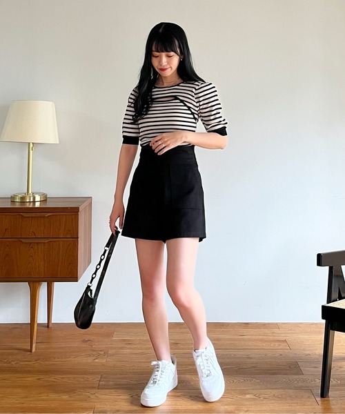 EPIMI E'PIMMY(エピミエピミー)の「2wayレイヤードライク肌見せリブニット(ニット/セーター・レディース・ブラック/オレンジ/アイボリー/ホワイト×ブラック・MEDIUM)」の7枚目の写真