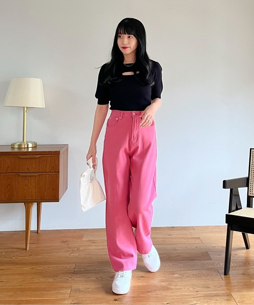 EPIMI E'PIMMY(エピミエピミー)の「2wayレイヤードライク肌見せリブニット(ニット/セーター・レディース・ブラック/オレンジ/アイボリー/ホワイト×ブラック・MEDIUM)」の10枚目の写真