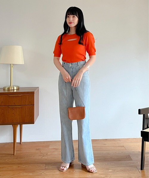 EPIMI E'PIMMY(エピミエピミー)の「2wayレイヤードライク肌見せリブニット(ニット/セーター・レディース・ブラック/オレンジ/アイボリー/ホワイト×ブラック・MEDIUM)」の11枚目の写真