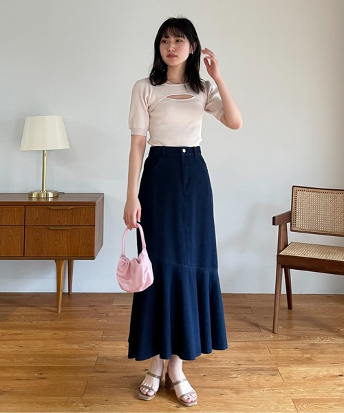 EPIMI E'PIMMY(エピミエピミー)の「2wayレイヤードライク肌見せリブニット(ニット/セーター・レディース・ブラック/オレンジ/アイボリー/ホワイト×ブラック・MEDIUM)」の15枚目の写真