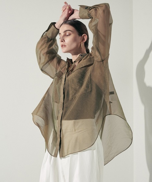 city（シティ）の「【STUDIOUS】シアーシェイドカラーシャツ（シャツ/ブラウス・レディース・ホワイト/ブラック/カーキ/グリーン・FREE）」の20枚目の写真