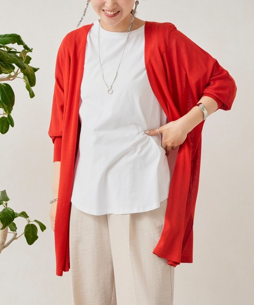 Chez toi（シェトワ）の「機能素材ドルマントッパーカーディガン（カーディガン/ボレロ・レディース・ブラック/レッド/アイボリー/グレイッシュベージュ・FREE）」の4枚目の写真