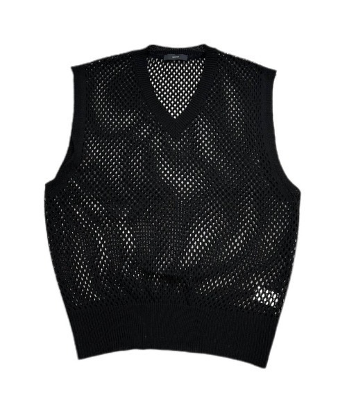 XU（エックスユー）の「【XU/エックスユー】mesh knit vest/メッシュニットベスト Vネックベスト アミアミニット アミアミベスト 重ね着 レイヤード（ベスト・メンズ・ブラック/アイボリー・ONE SIZE）」の9枚目の写真