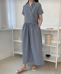 me+em select | ギンガムチェックテーラードラップロングワンピース(ワンピース)