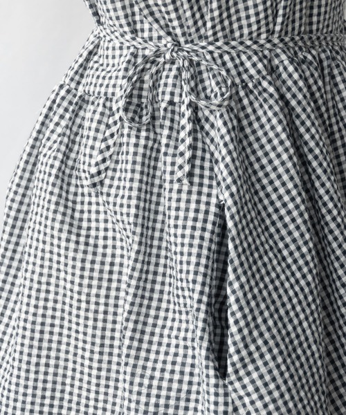 me+em select(ミームセレクト)の「ギンガムチェックテーラードラップロングワンピース(ワンピース・レディース・ブルー/ブラック/ベージュ・FREE)」の7枚目の写真