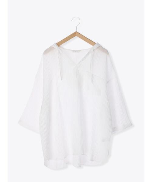 Samansa Mos2 blue（サマンサモスモスブルー）の「◎フード付キーネックブラウス（シャツ/ブラウス・レディース・ブラック/イエロー/キナリ・ﾌﾘ-）」の2枚目の写真