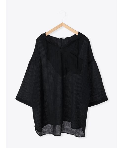 Samansa Mos2 blue（サマンサモスモスブルー）の「◎フード付キーネックブラウス（シャツ/ブラウス・レディース・ブラック/イエロー/キナリ・ﾌﾘ-）」の3枚目の写真