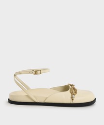 CHARLES & KEITH COLLECTION ビーズ　アンクル　シューズ ビーズド アンクルストラップジャガードシューズ - サンド