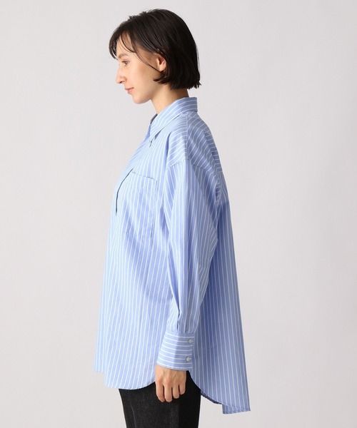 さとめさん　エンフォルド　シワ加工　ストライプブラウス　Tシャツ　セット セール】シワになりにくい／ストライプシャツ 345107（シャツ