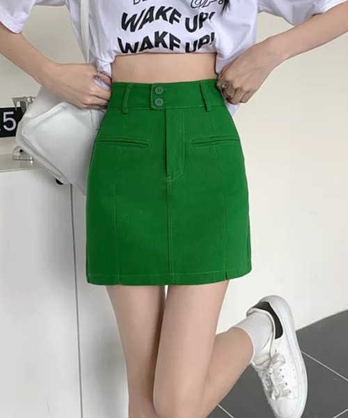 Auntie Rosa（アンティローザ）の「グリーンデニムミニスカート