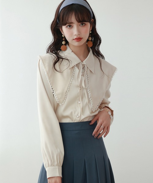 SAISON DE PAPILLON（セゾンドパピヨン）の「付け襟2Wayビッグカラーブラウス（シャツ/ブラウス・レディース・ホワイト/ベージュ/ブラック・L/M）」の3枚目の写真