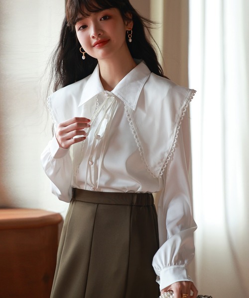 SAISON DE PAPILLON（セゾンドパピヨン）の「付け襟2Wayビッグカラーブラウス（シャツ/ブラウス・レディース・ホワイト/ベージュ/ブラック・L/M）」の21枚目の写真