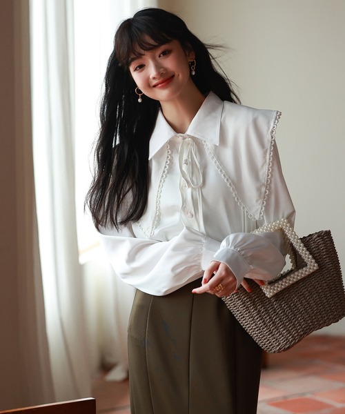 SAISON DE PAPILLON（セゾンドパピヨン）の「付け襟2Wayビッグカラーブラウス（シャツ/ブラウス・レディース・ホワイト/ベージュ/ブラック・L/M）」の22枚目の写真