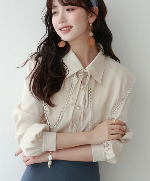 SAISON DE PAPILLON（セゾンドパピヨン）の「付け襟2Wayビッグカラーブラウス（シャツ/ブラウス・レディース・ホワイト/ベージュ/ブラック・L/M）」の7枚目の写真