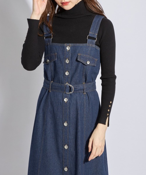 tocco closet（トッコ　クローゼット）の「【ZOZO限定】ウエストベルト付きフレアジャンパースカート（ジャンパースカート・レディース・インディゴブルー/アイボリー・M）」の2枚目の写真