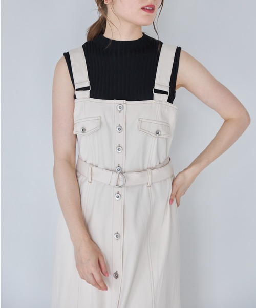 tocco closet（トッコ　クローゼット）の「【ZOZO限定】ウエストベルト付きフレアジャンパースカート（ジャンパースカート・レディース・インディゴブルー/アイボリー・M）」の3枚目の写真