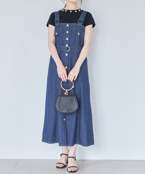 tocco closet（トッコ　クローゼット）の「【ZOZO限定】ウエストベルト付きフレアジャンパースカート（ジャンパースカート・レディース・インディゴブルー/アイボリー・M）」の9枚目の写真