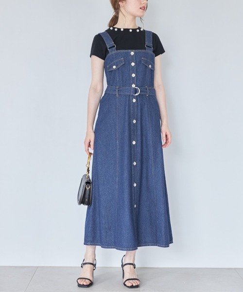 tocco closet（トッコ　クローゼット）の「【ZOZO限定】ウエストベルト付きフレアジャンパースカート（ジャンパースカート・レディース・インディゴブルー/アイボリー・M）」の21枚目の写真