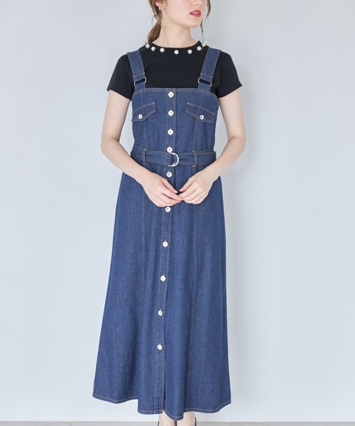 tocco closet（トッコ　クローゼット）の「【ZOZO限定】ウエストベルト付きフレアジャンパースカート（ジャンパースカート・レディース・インディゴブルー/アイボリー・M）」の12枚目の写真