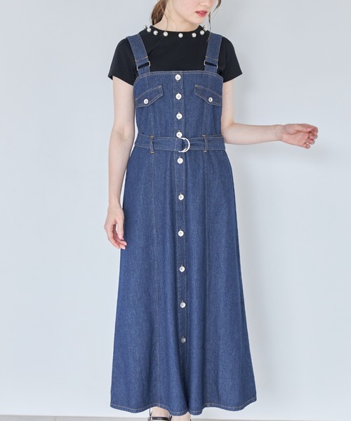 tocco closet（トッコ　クローゼット）の「【ZOZO限定】ウエストベルト付きフレアジャンパースカート（ジャンパースカート・レディース・インディゴブルー/アイボリー・M）」の17枚目の写真