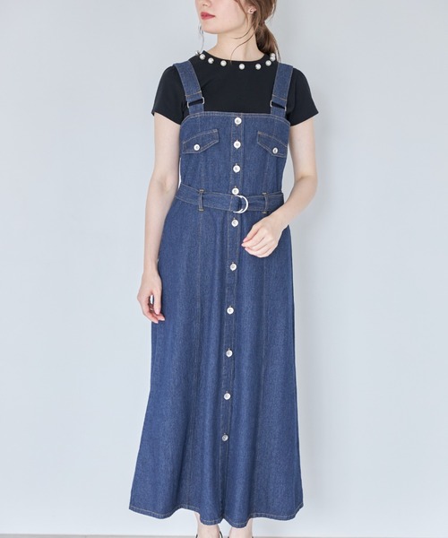 tocco closet（トッコ　クローゼット）の「【ZOZO限定】ウエストベルト付きフレアジャンパースカート（ジャンパースカート・レディース・インディゴブルー/アイボリー・M）」の5枚目の写真