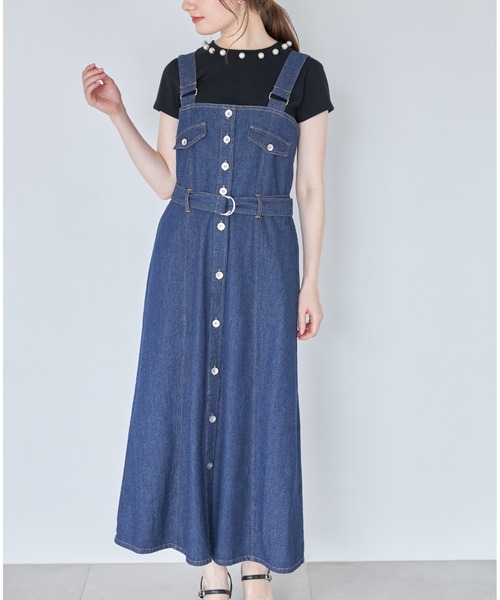 tocco closet（トッコ　クローゼット）の「【ZOZO限定】ウエストベルト付きフレアジャンパースカート（ジャンパースカート・レディース・インディゴブルー/アイボリー・M）」の18枚目の写真